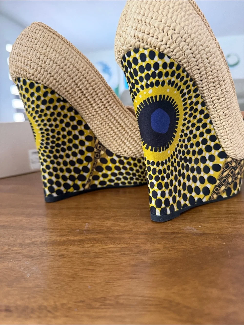 Burberry Yellow and Black Patterned Espadrille Wedges